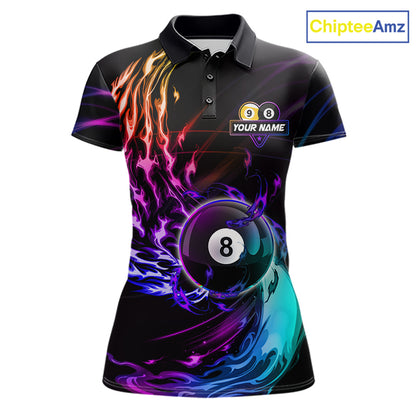 Personalized Purple Blue 8 Ball & 9 Ball Billiard Shirts For Women Custom Glowing Pool Team Jersey TDM7745