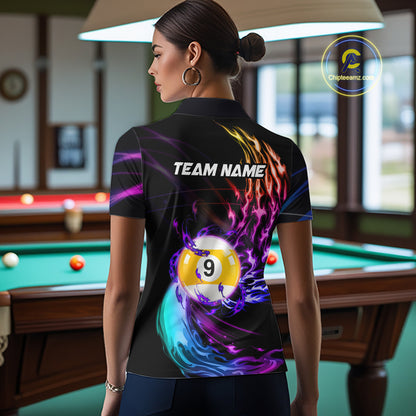 Personalized Purple Blue 8 Ball & 9 Ball Billiard Shirts For Women Custom Glowing Pool Team Jersey TDM7745