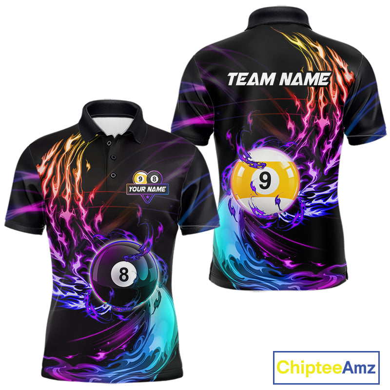 Personalized Purple Blue 8 Ball & 9 Ball Billiard Shirts For Men Custom Glowing Pool Team Jersey TDM7745