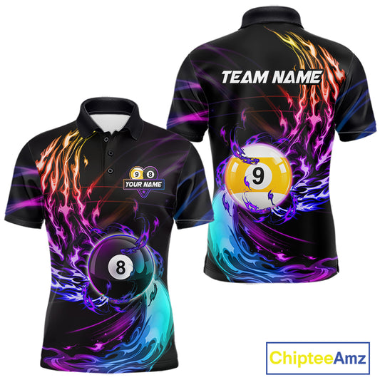 Personalized Purple Blue 8 Ball & 9 Ball Billiard Shirts For Men Custom Glowing Pool Team Jersey TDM7745