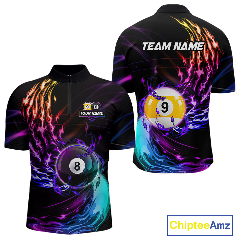 Personalized Purple Blue 8 Ball & 9 Ball Billiard Shirts For Men Custom Glowing Pool Team Jersey TDM7745