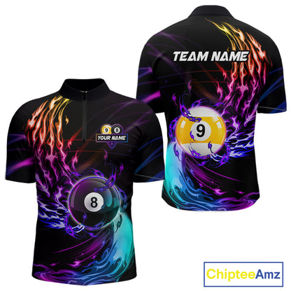 Personalized Purple Blue 8 Ball & 9 Ball Billiard Shirts For Men Custom Glowing Pool Team Jersey TDM7745
