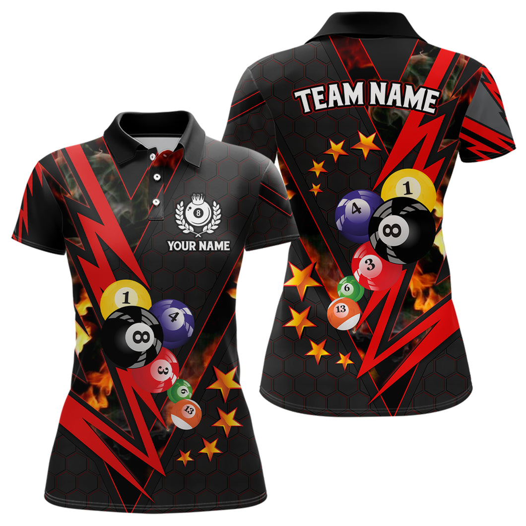 Personalized Red Thunder Billiard Balls 3D Women Polo Shirts Custom Team Name Billiard Jerseys TDM0469
