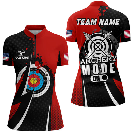 Personalized Red Archery Mode Women Quarter-Zip Shirts Custom Archery Jerseys Team Shirts TDM0670