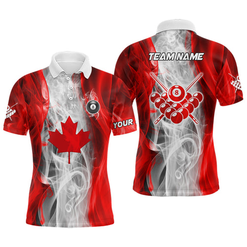 Personalized Billiard Smoke Canadian Flag Polo Shirts For Men Custom Patriotic Billiard Shirts TDM0666