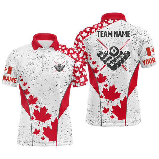 Personalized Grunge Canadian Flag Billiard Polo Shirts For Men, Patriotic 8 Ball Billiard Jerseys TDM0669