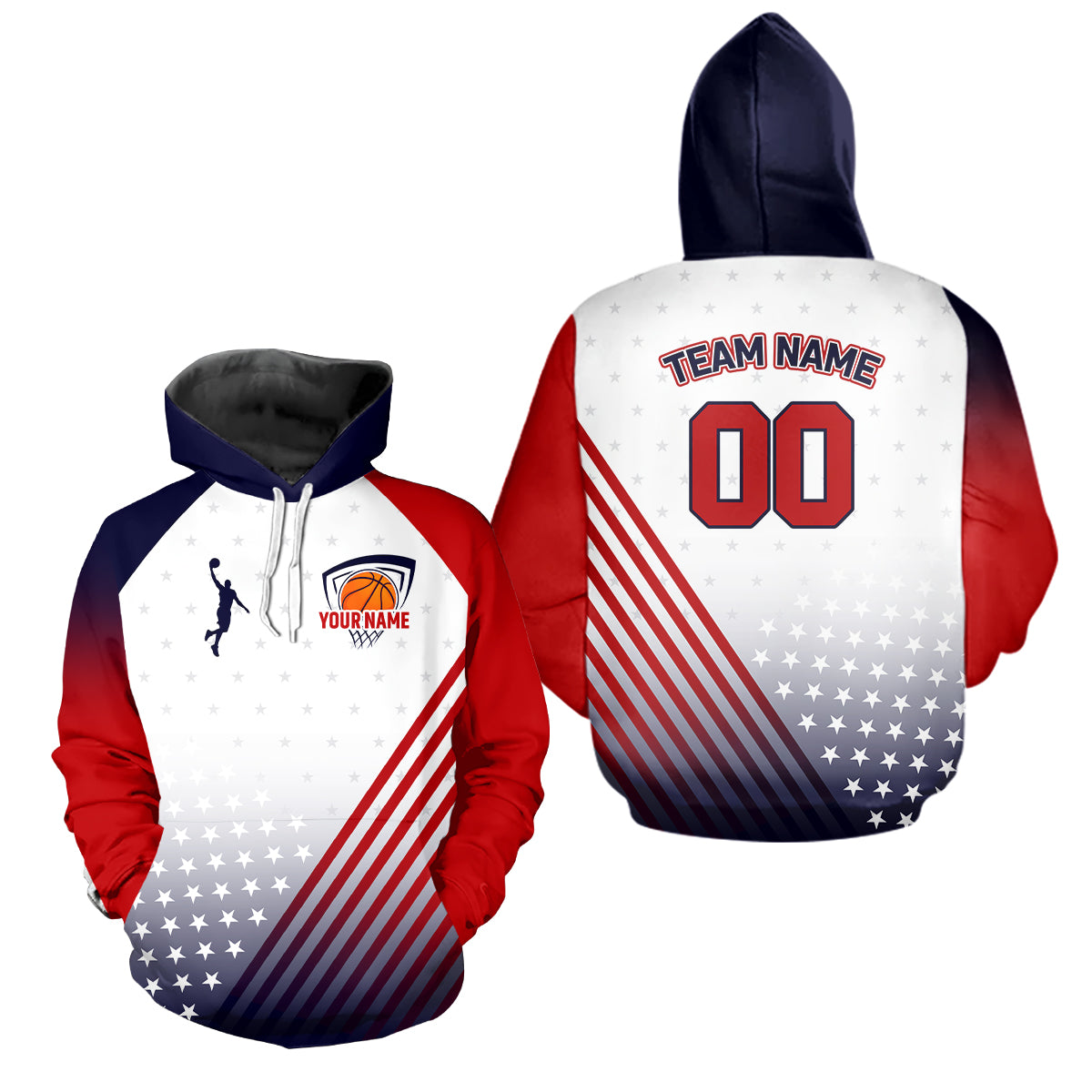 Personalized American Flag Basketball Jersey Custom Name & Number Patriotic Basketball Shirt|White TDM5629