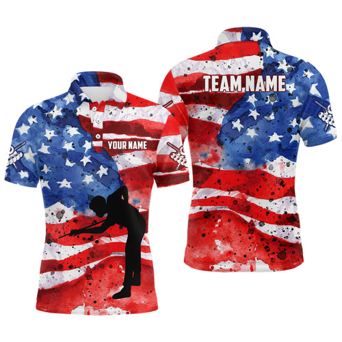 Personalized USA Flag Billiard Player Men Polo Shirts, Patriotic American Flag Billiard Shirts TDM1035