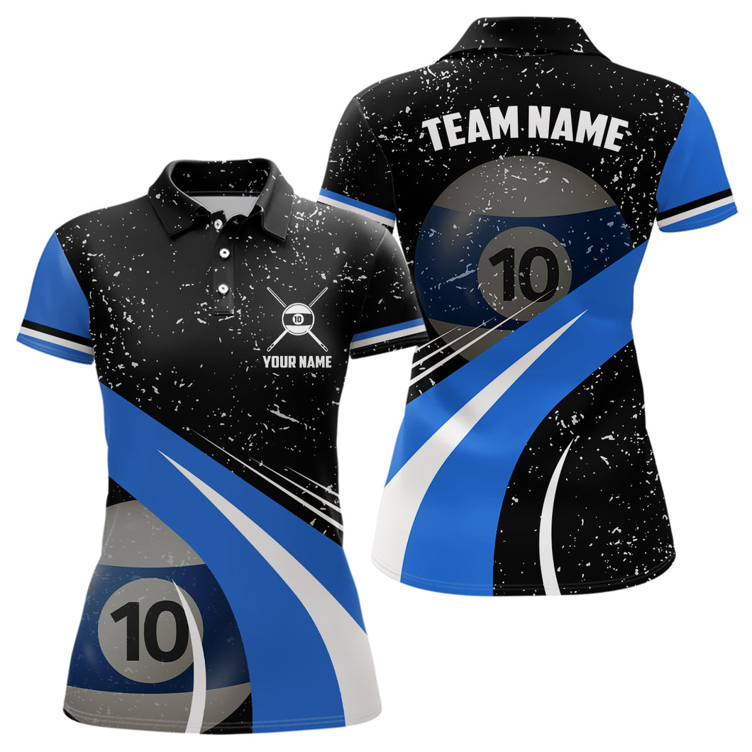 10 Ball Pool Billiard Jerseys Grunge Style Custom Women Billiard Polo Shirts, 10 Ball Pool Shirts TDM1033