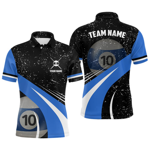 10 Ball Pool Billiard Jerseys Grunge Style Custom Men Billiard Polo Shirts, 10 Ball Pool Shirts TDM1033