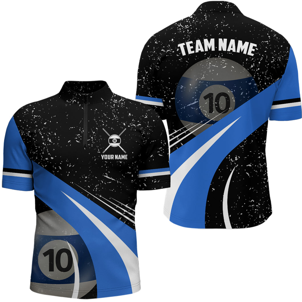 10 Ball Pool Billiard Jersey Grunge Style Custom Men Quarter-Zip Shirt, 10 Ball Pool Shirt TDM1033