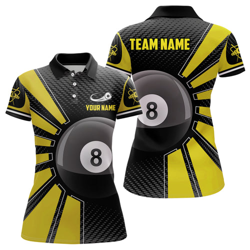 Billiard 8 Ball Yellow Version Personalized Name 3D Polo Shirts For Women Custom Team Pool Shirt TDM0261