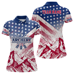 Personalized American Archery Polo Shirts For Women Custom Full Printing USA Flag Archery Team Shirts TDM0478