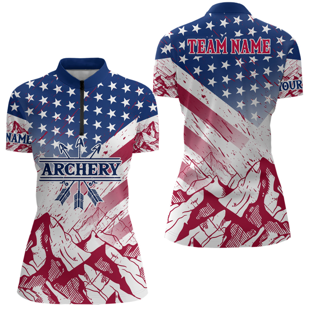 Customized American Archery Quarter-Zip Shirts For Women Custom USA Flag Archery Team Shirt TDM0478