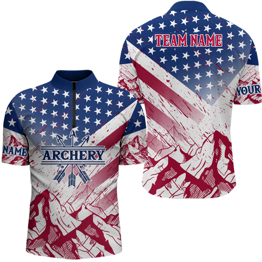 Customized American Archery Quarter-Zip Shirts For Men Custom USA Flag Archery Team Shirt TDM0478