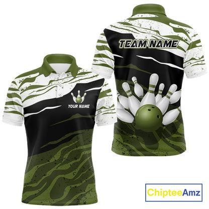 Military Green, White And Black Camo Bowling Shirts For Men Custom Bowling League Team Jersey TDM8075
