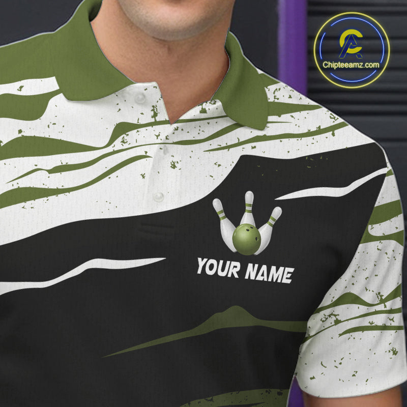 Military Green, White And Black Camo Bowling Shirts For Men Custom Bowling League Team Jersey TDM8075