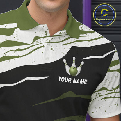 Military Green, White And Black Camo Bowling Shirts For Men Custom Bowling League Team Jersey TDM8075