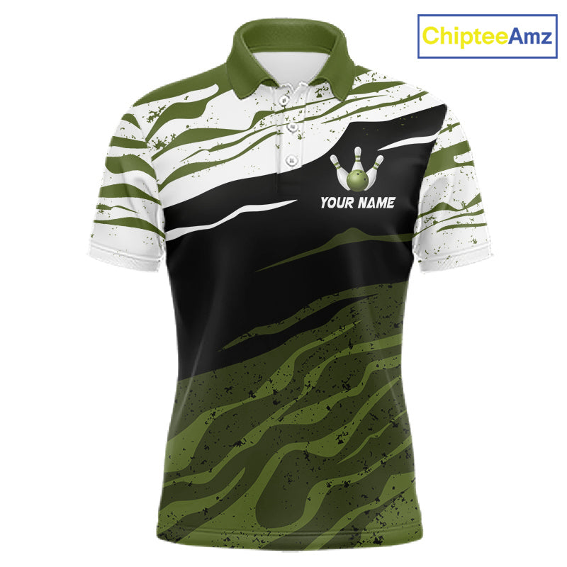 Military Green, White And Black Camo Bowling Shirts For Men Custom Bowling League Team Jersey TDM8075