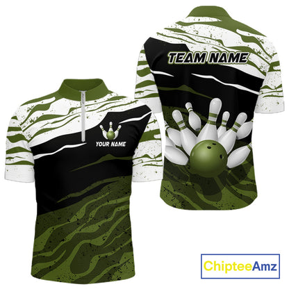 Military Green, White And Black Camo Bowling Shirts For Men Custom Bowling League Team Jersey TDM8075