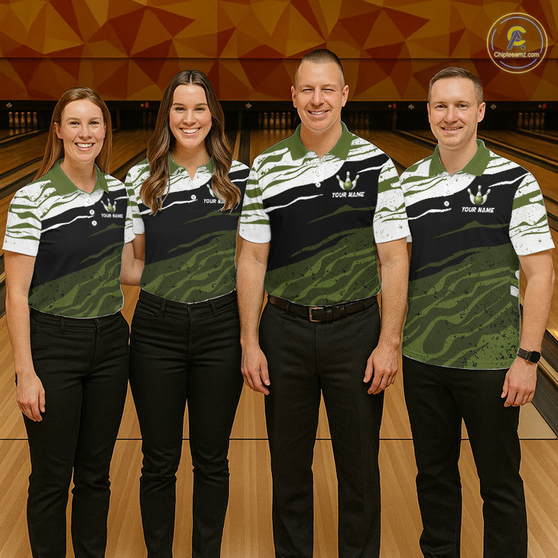 Military Green, White And Black Camo Bowling Shirts For Women Custom Bowling League Team Jersey TDM8075