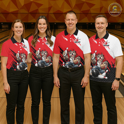 Red Funny American Bully Dog Bowling Shirts For Women Custom Bowling Jersey, Bowling Team Outfit TDM8079
