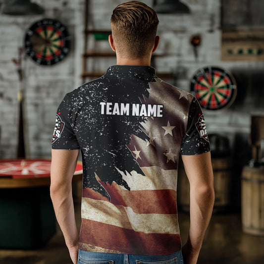 Personalized Retro American Flag Dart Polo Shirts For Men Custom Patriotic Dart Jerseys Uniform TDM1173