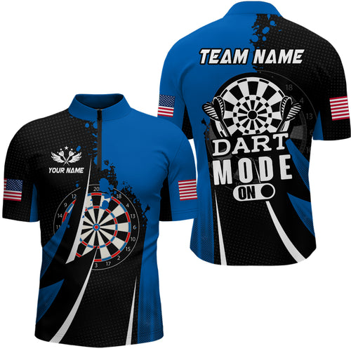 Personalized Blue Dart Mode On Men Quarter-Zip Shirts Custom Darts Jersey Team Shirts TDM1175