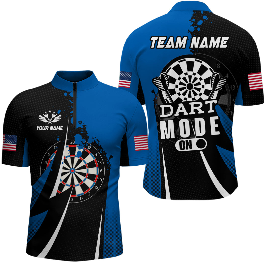 Personalized Blue Dart Mode On Men Quarter-Zip Shirts Custom Darts Jersey Team Shirts TDM1175