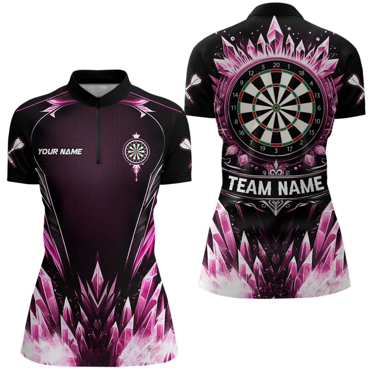 Personalized Pink Icy Dartboard Custom Darts Polo & Quarter Zip For Women, Team Dart Jerseys Outfit TDM3672