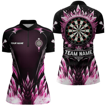 Personalized Pink Icy Dartboard Custom Darts Polo & Quarter Zip For Women, Team Dart Jerseys Outfit TDM3672