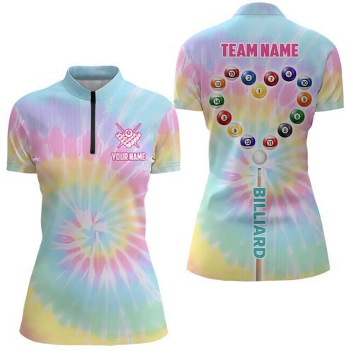 Custom Colorful Tie Dye Heart Billiard Women Quarter-Zip Shirts, Unique Billiard Shirt Gifts TDM1363