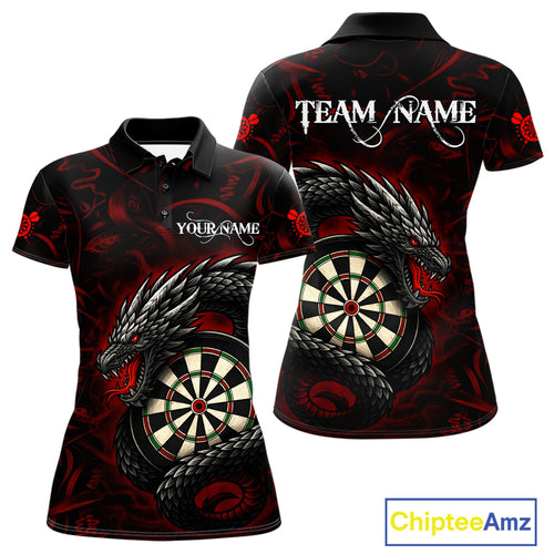 Black And Red Dragon Darts Shirt For Women Custom Darts League Team Jersey Polo & Quarter Zip TDM4723