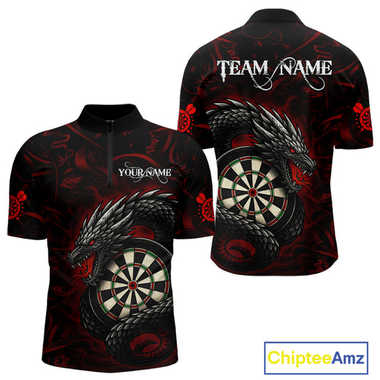 Black And Red Dragon Darts Shirt For Men Custom Darts League Team Jersey Polo & Quarter Zip TDM4723