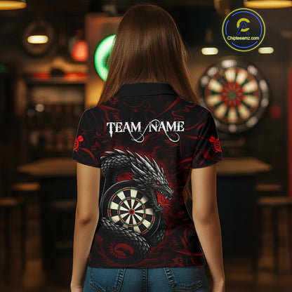 Black And Red Dragon Darts Shirt For Women Custom Darts League Team Jersey Polo & Quarter Zip TDM4723
