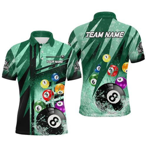 Personalized Billiard Balls In Water 3D Green Polo Shirts For Men, Custom 8 Ball Pool Team Shirts TDM0481