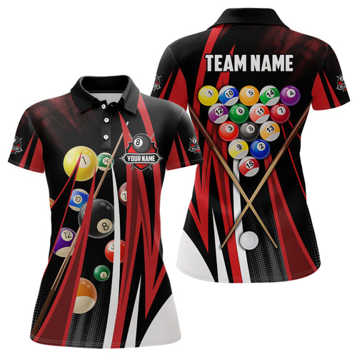 Personalized Red 3D Billiard Balls Polo Shirts For Women Custom Pool League Billiard Jerseys Shirts TDM0680