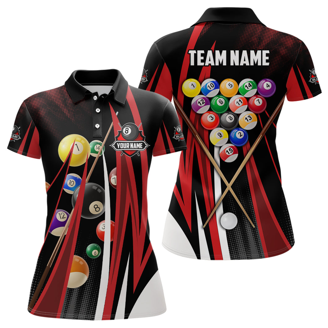 Personalized Red 3D Billiard Balls Polo Shirts For Women Custom Pool League Billiard Jerseys Shirts TDM0680
