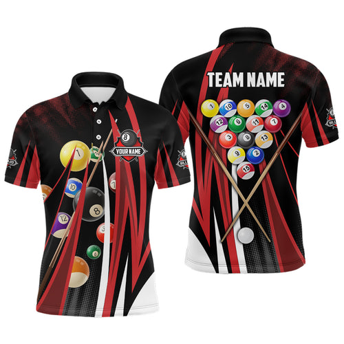 Personalized Red 3D Billiard Balls Polo Shirts For Men Custom Pool League Billiard Jerseys Shirts TDM0680
