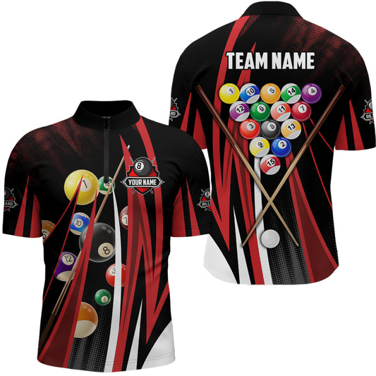 Personalized Red 3D Billiard Balls Men Quarter-Zip Shirts, Pool League Billiard Jerseys TDM0680