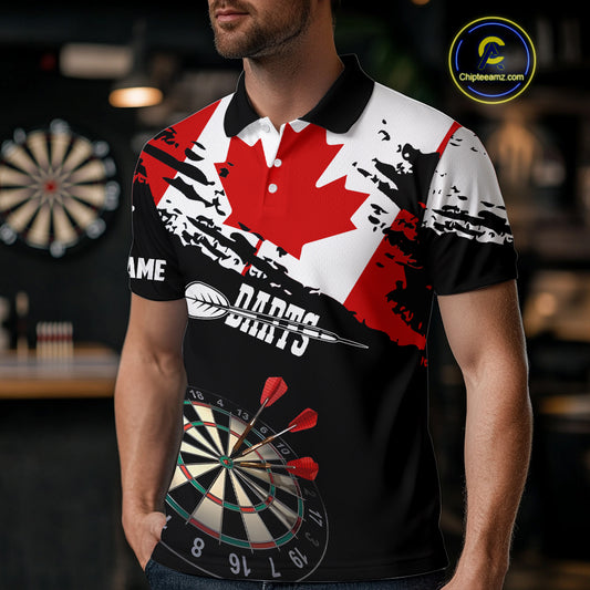 Personalized Grunge Canada Flag Dart Polo Shirts For Men Custom Patriotic Canadian Dart Jerseys TDM1187