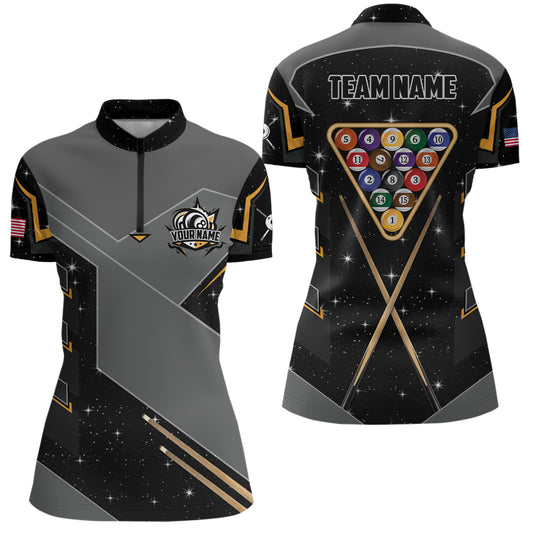 Personalized 8 Ball Pool Billiard Women Quarter-Zip Shirts, 8 Ball Billiards Attire Jerseys TDM1376