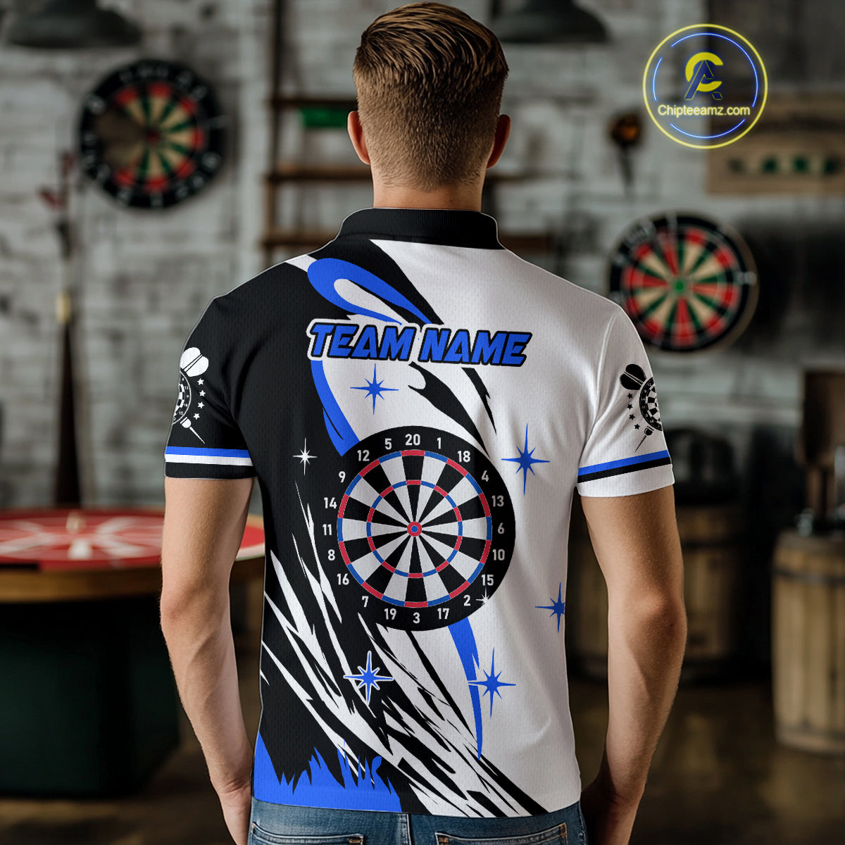 Personalized Funny Dartboard Darts Polo & Quarter Zip For Men Custom Darts Team Jerseys | Blue TDM4124