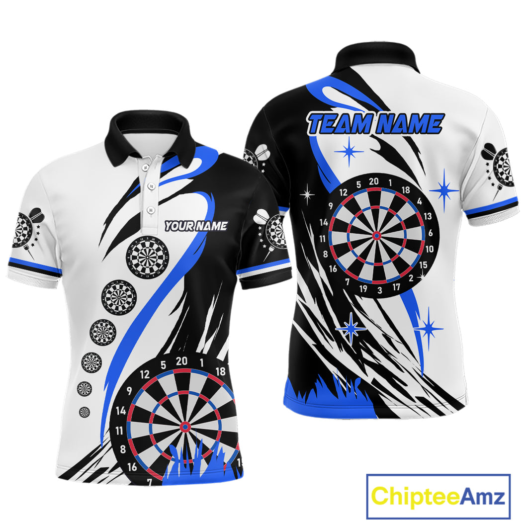 Personalized Funny Dartboard Darts Polo & Quarter Zip For Men Custom Darts Team Jerseys | Blue TDM4124
