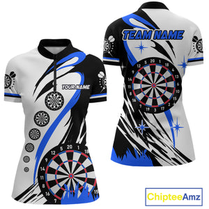 Personalized Funny Dartboard Darts Polo & Quarter Zip For Women Custom Darts Team Jerseys | Blue TDM4124