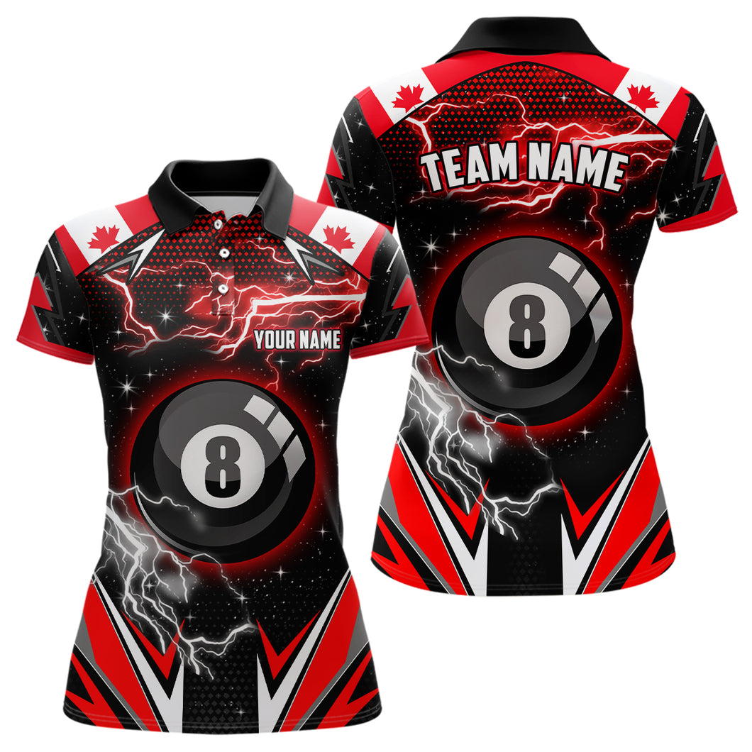 Canada Flag Lightning 8 Ball Billiard Jerseys For Women Custom Patriotic Team League Billiard Shirts TDM1954