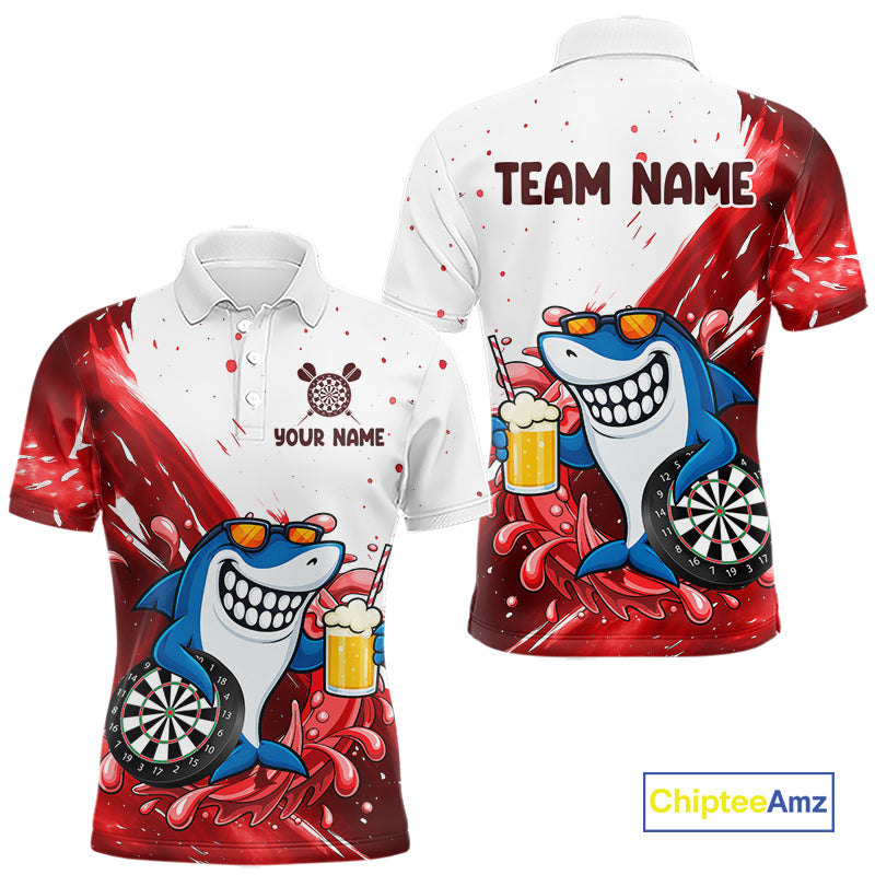 Red And White Funny Shark Darts Shirts For Men Custom Darts Team Jersey Polo, Quarter Zip TDM7433
