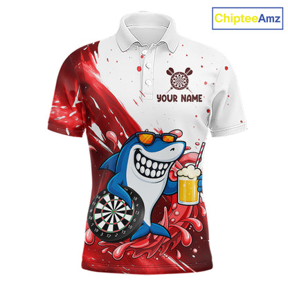 Red And White Funny Shark Darts Shirts For Men Custom Darts Team Jersey Polo, Quarter Zip TDM7433