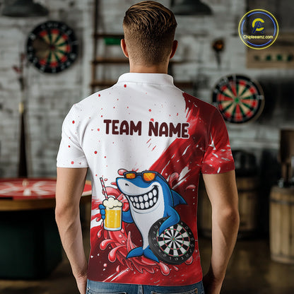 Red And White Funny Shark Darts Shirts For Men Custom Darts Team Jersey Polo, Quarter Zip TDM7433