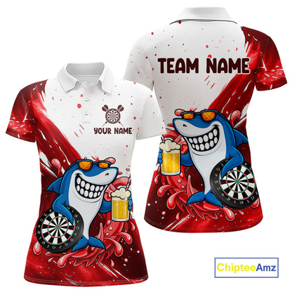 Red And White Funny Shark Darts Shirts For Women Custom Darts Team Jersey Polo, Quarter Zip TDM7433